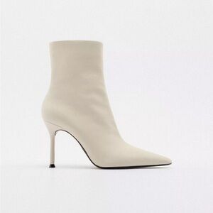 Zara White Heeled Ankle Boots